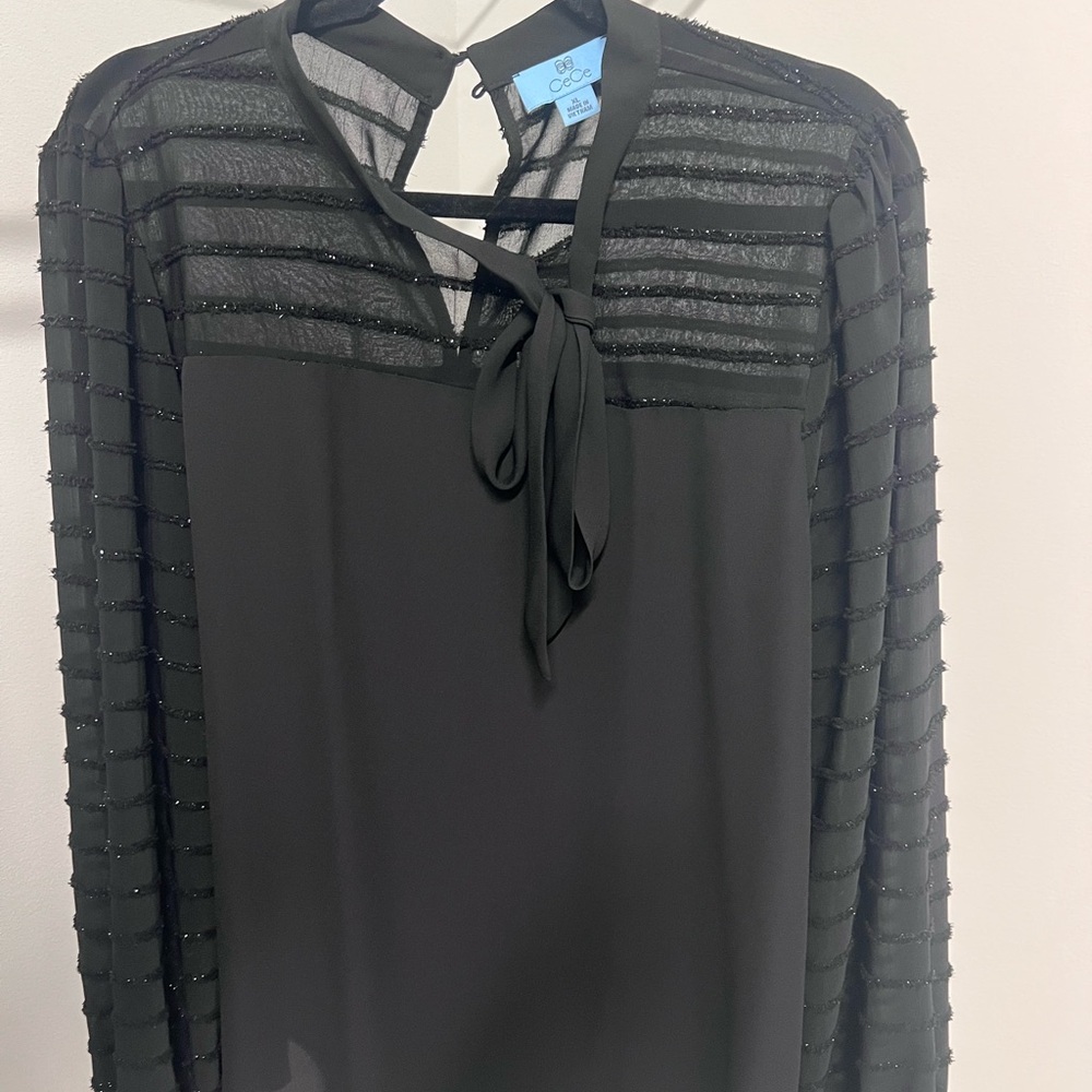 CeCe Black Sheer Sleeve Blouse